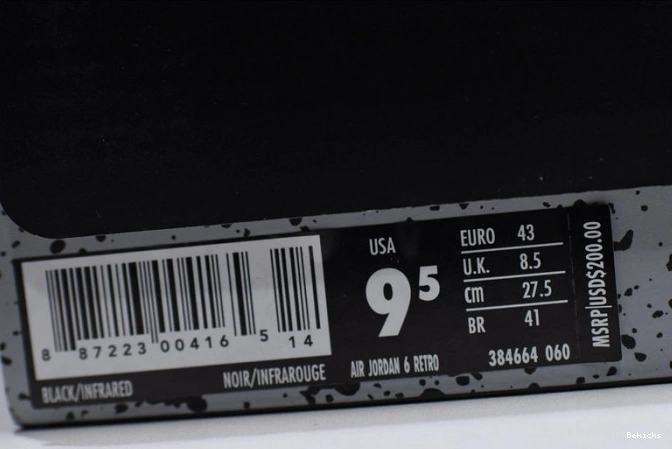 Reps BK 384664-060 air jordan 6 retro black infrared 1106